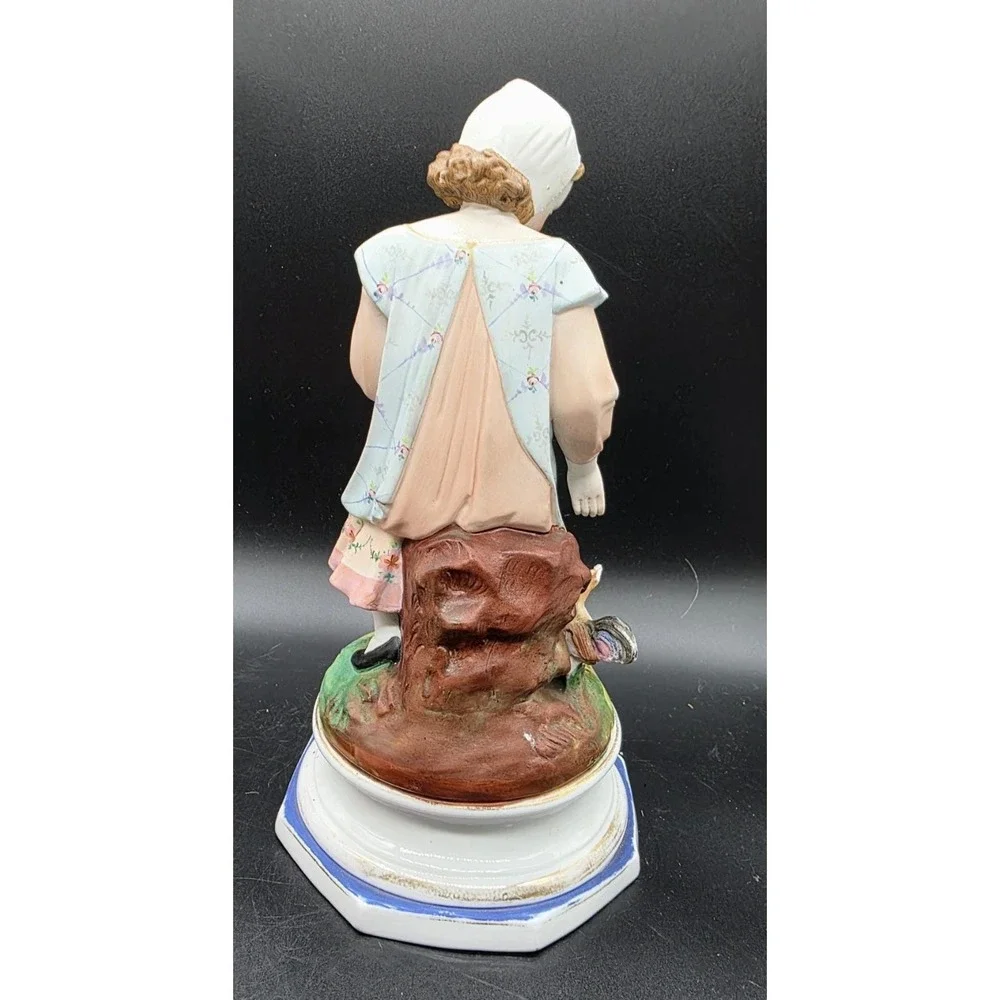 Antique French Porcelain Bisque Girl Feeding Birds Figurine Sculpture 11